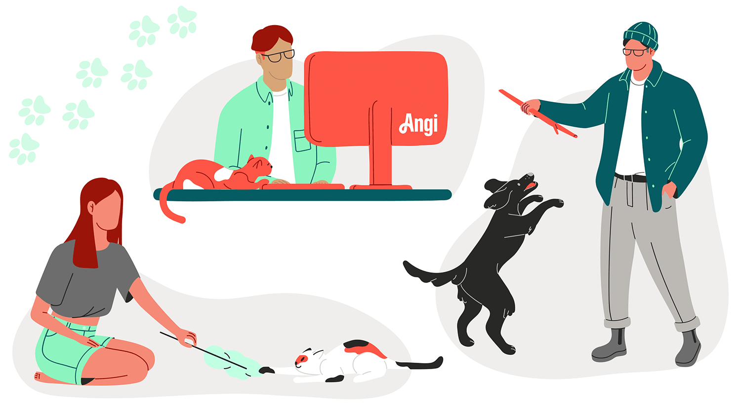 Illustration of pet owners and their pets