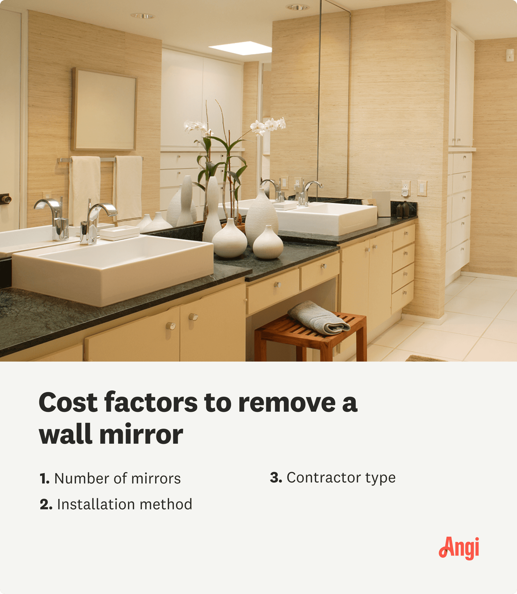 3 cost factors to remove a wall mirror, including number of mirrors and contractor type