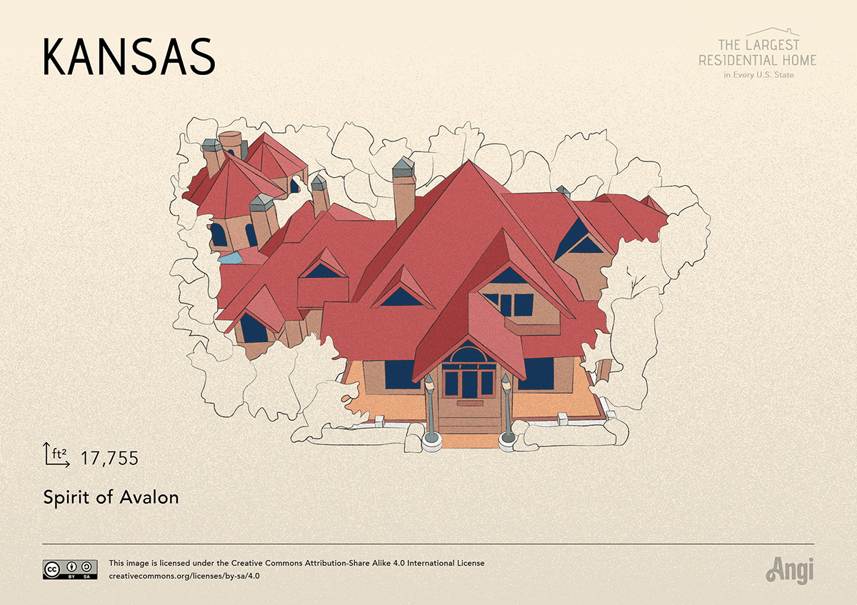 the largest home in Kansas is Spirit of Avalon