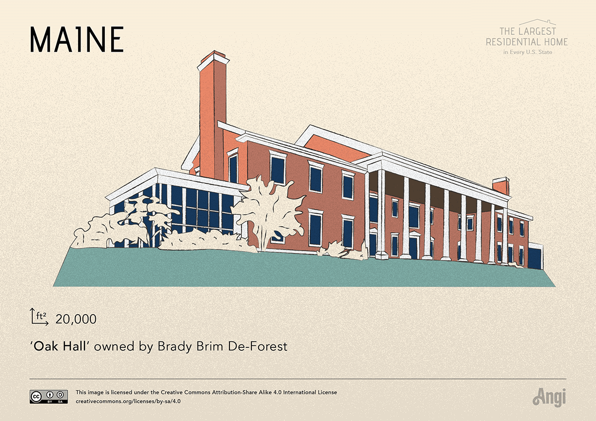 the largest home in Maine is Oak Hall owned by Brady Brim De-Forest