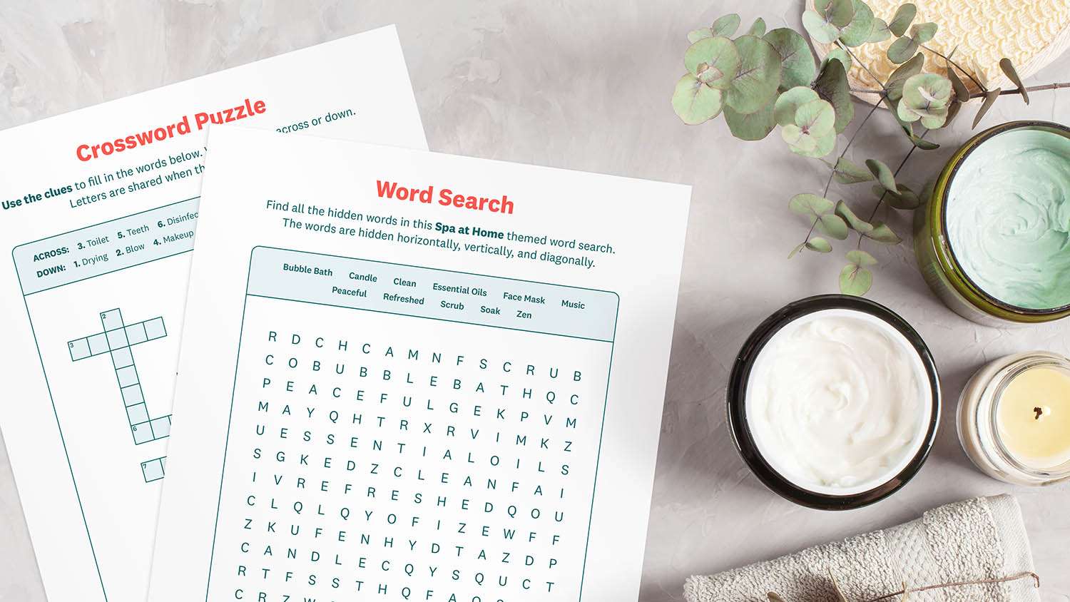 mockup of word search and crossword puzzle printable