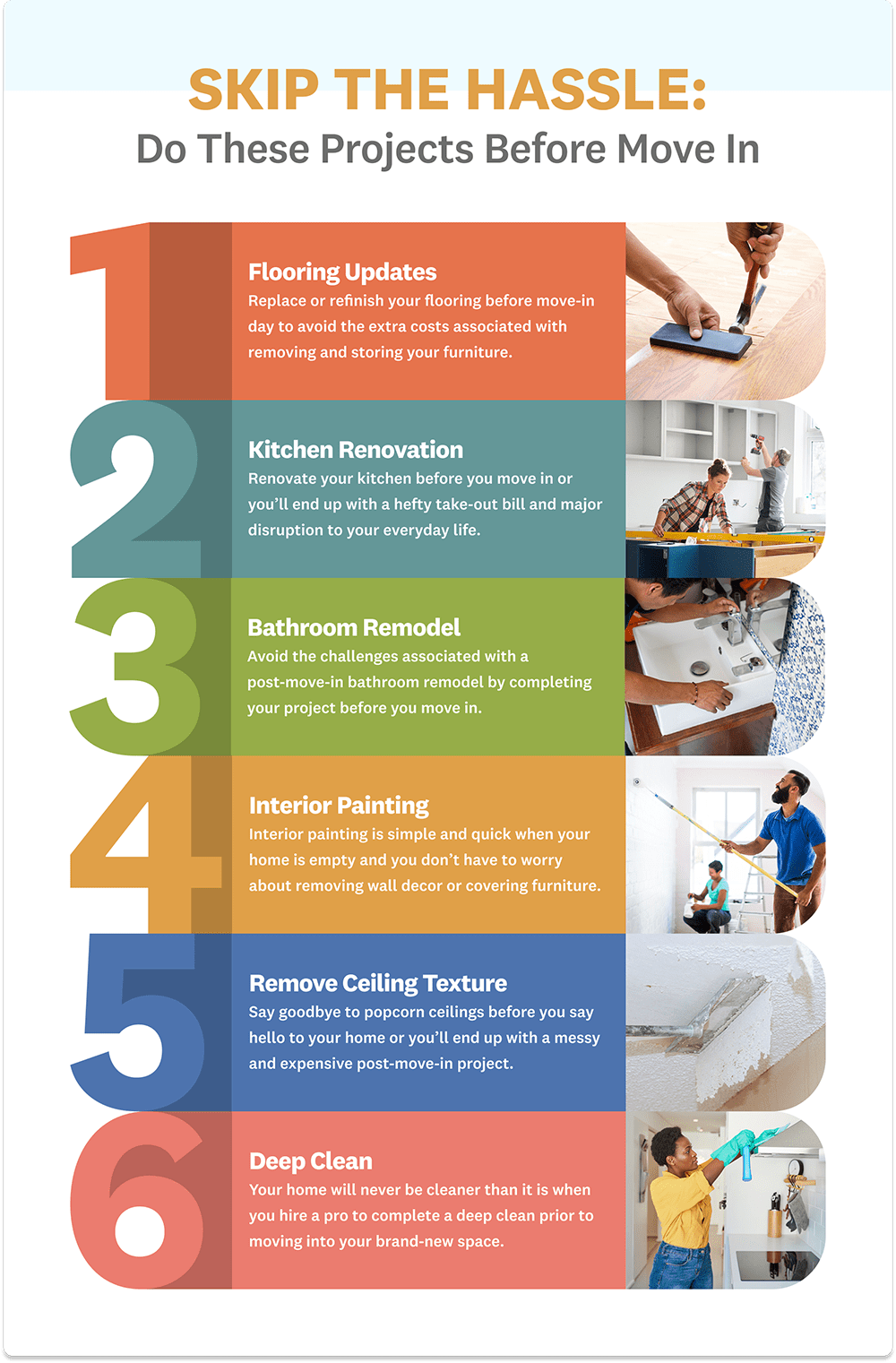 Skip the hassle: Do these projects before you move in.