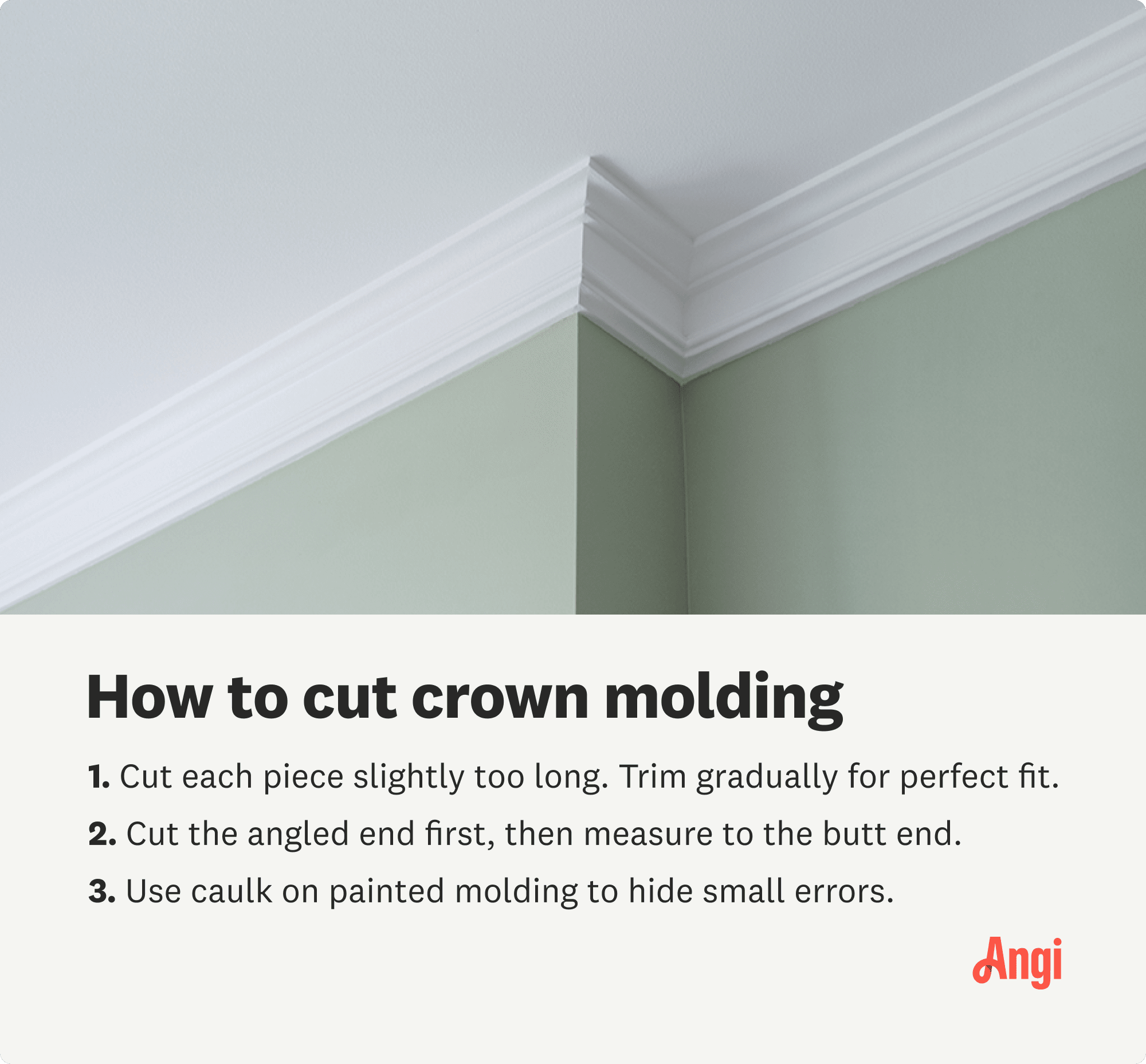 3 tips for cutting success with crown molding, including trim gradually for a perfect fit