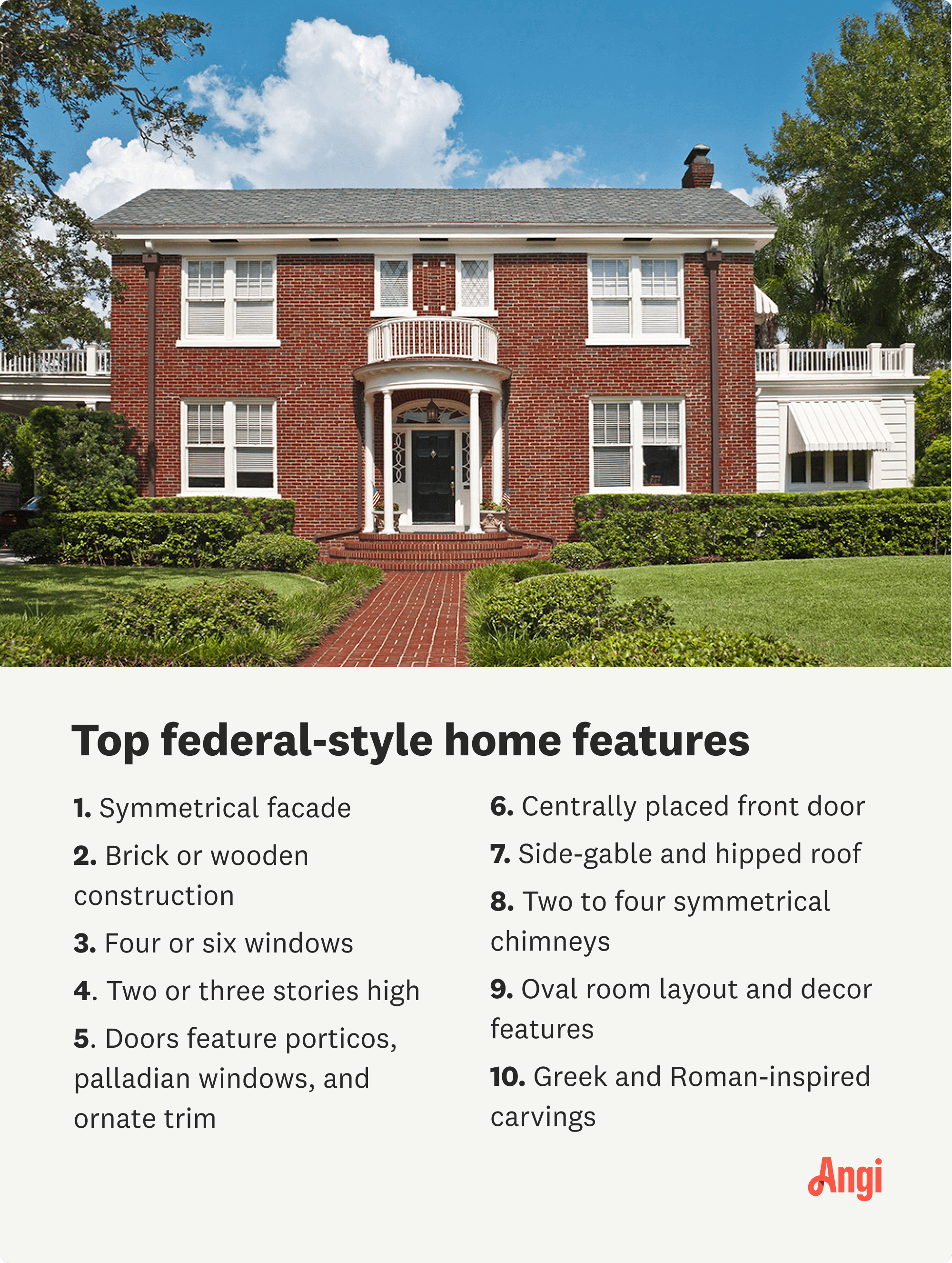10 features of federal-style homes, including symmetrical facade and four or six windows