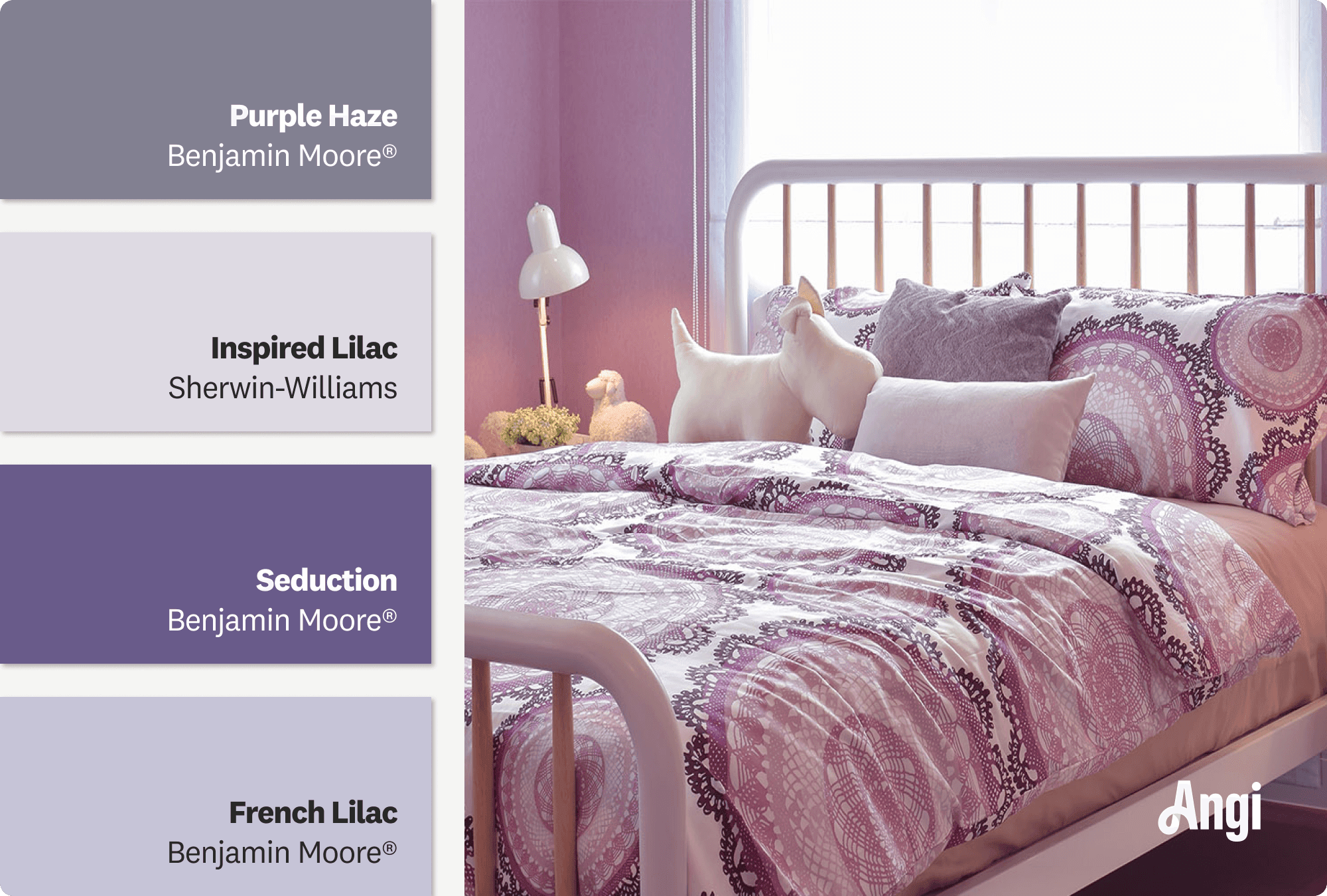 Bright purple kids bedroom, including different tones of purple paint   