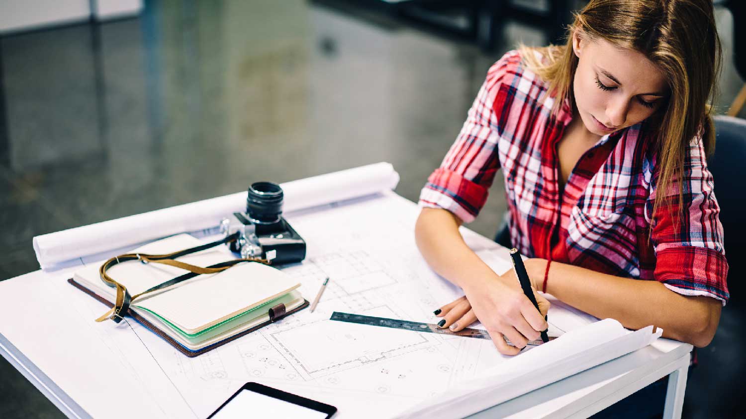 A woman making a plot plan
