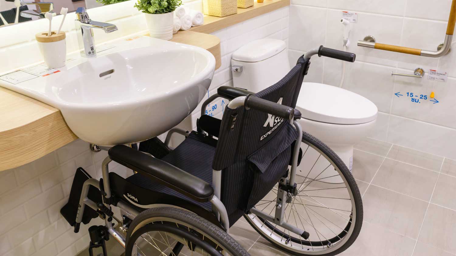 Bathroom with wheelchair accessible sink