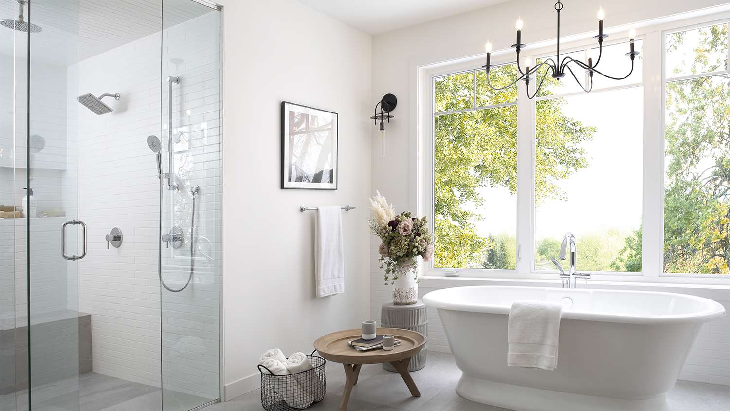 luxury bathroom with shower and soaking tub