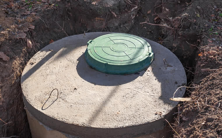newly installed septic tank in a country yard