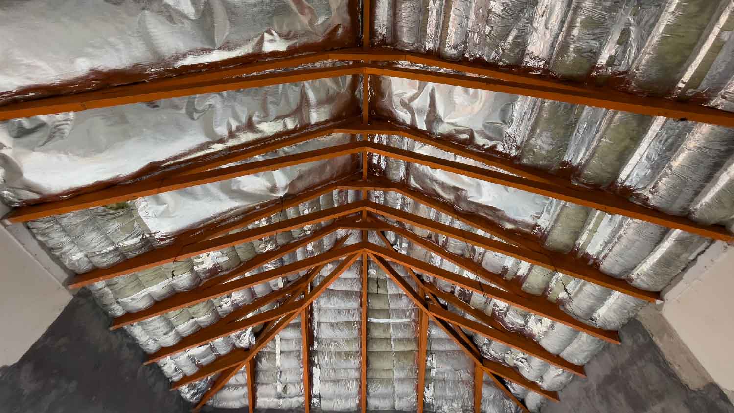 A radiant barrier in an attic