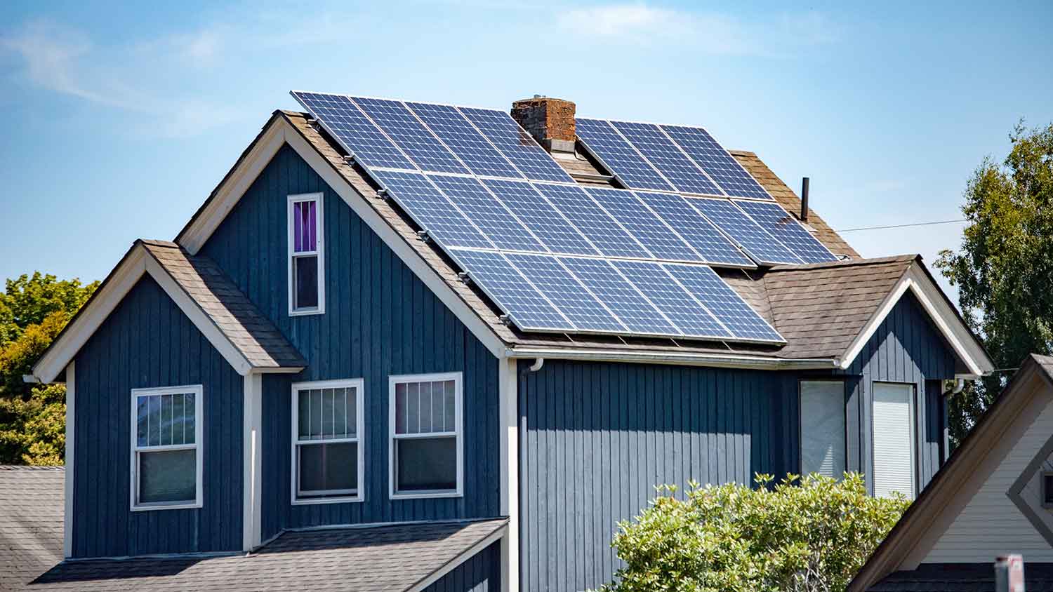 Solar panels installed on the roof of a rural house