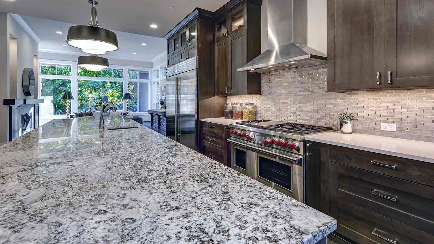 Kitchen with grey and white countertop