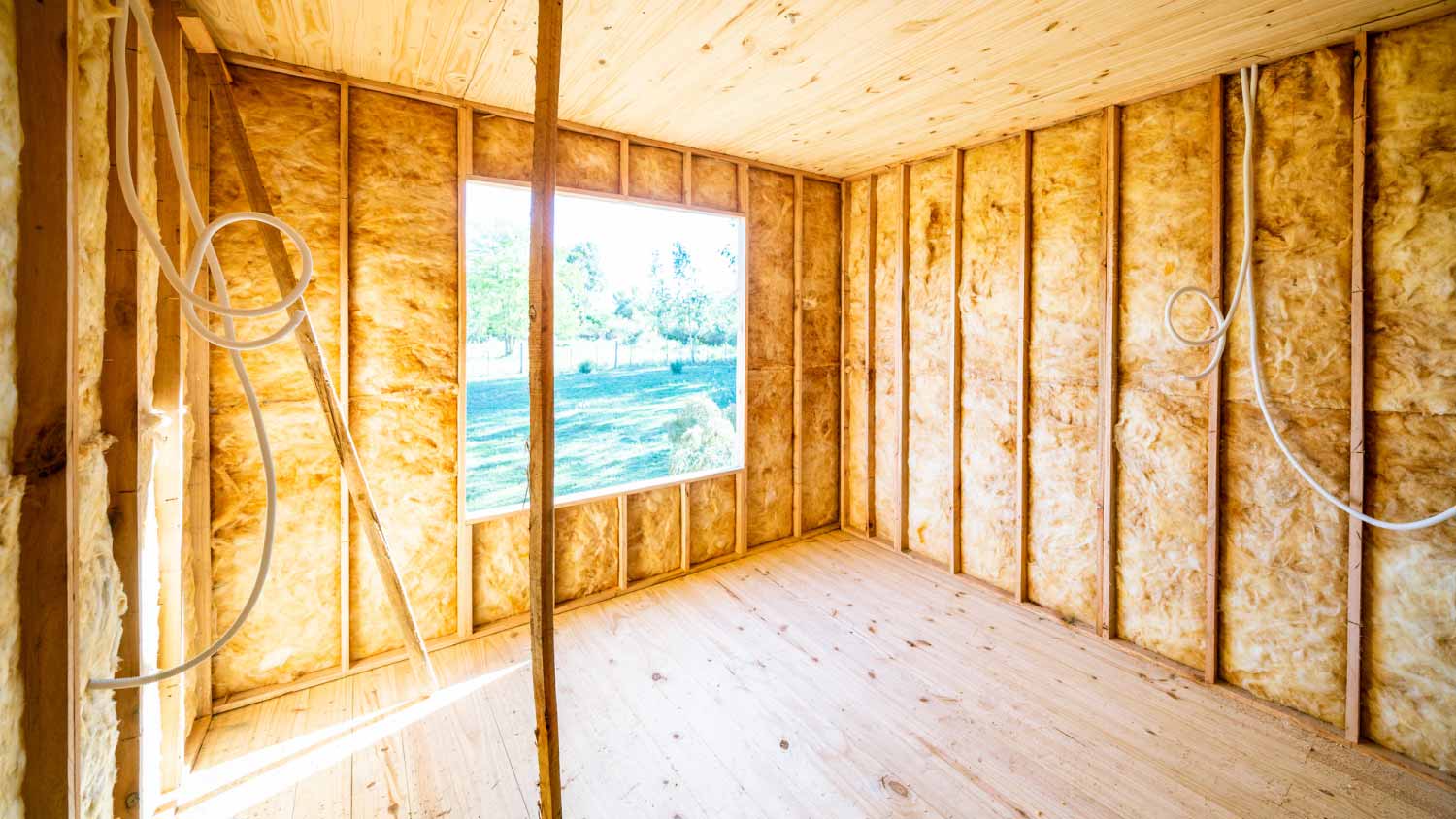 Wooden house construction site interior