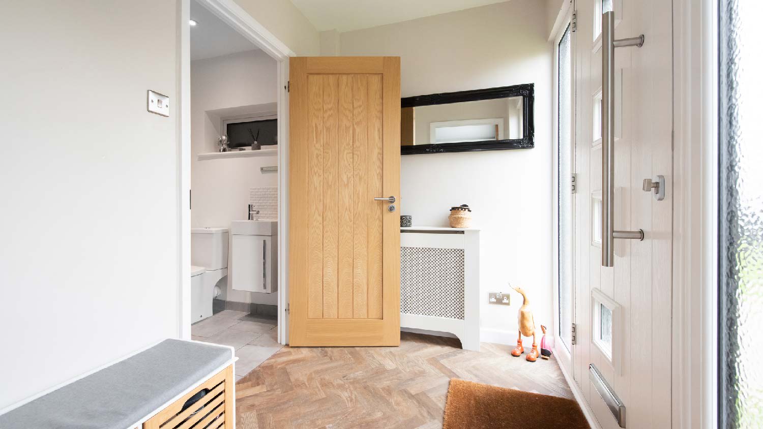 A wooden interior door