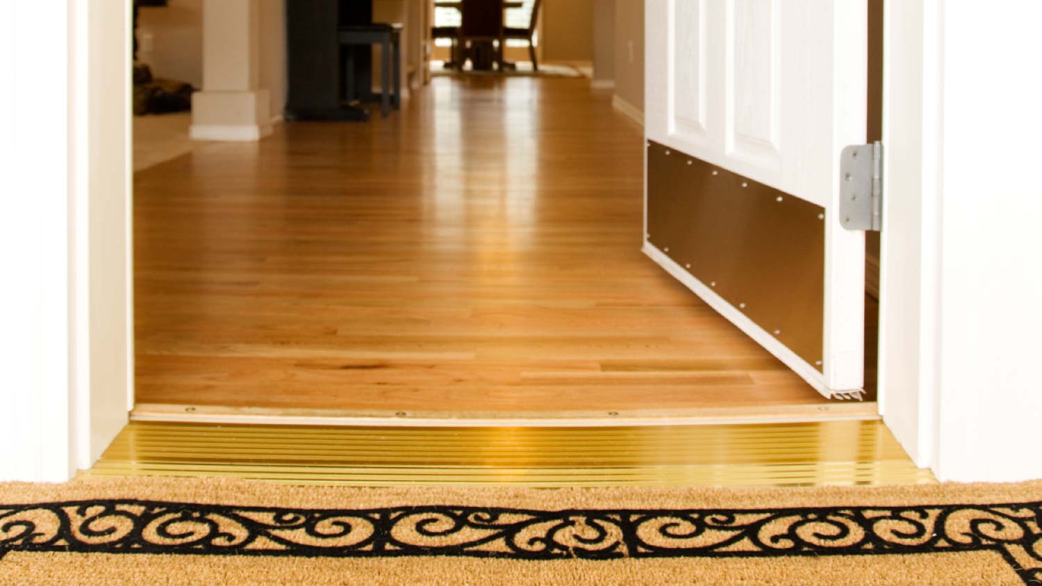 The threshold of an exterior door