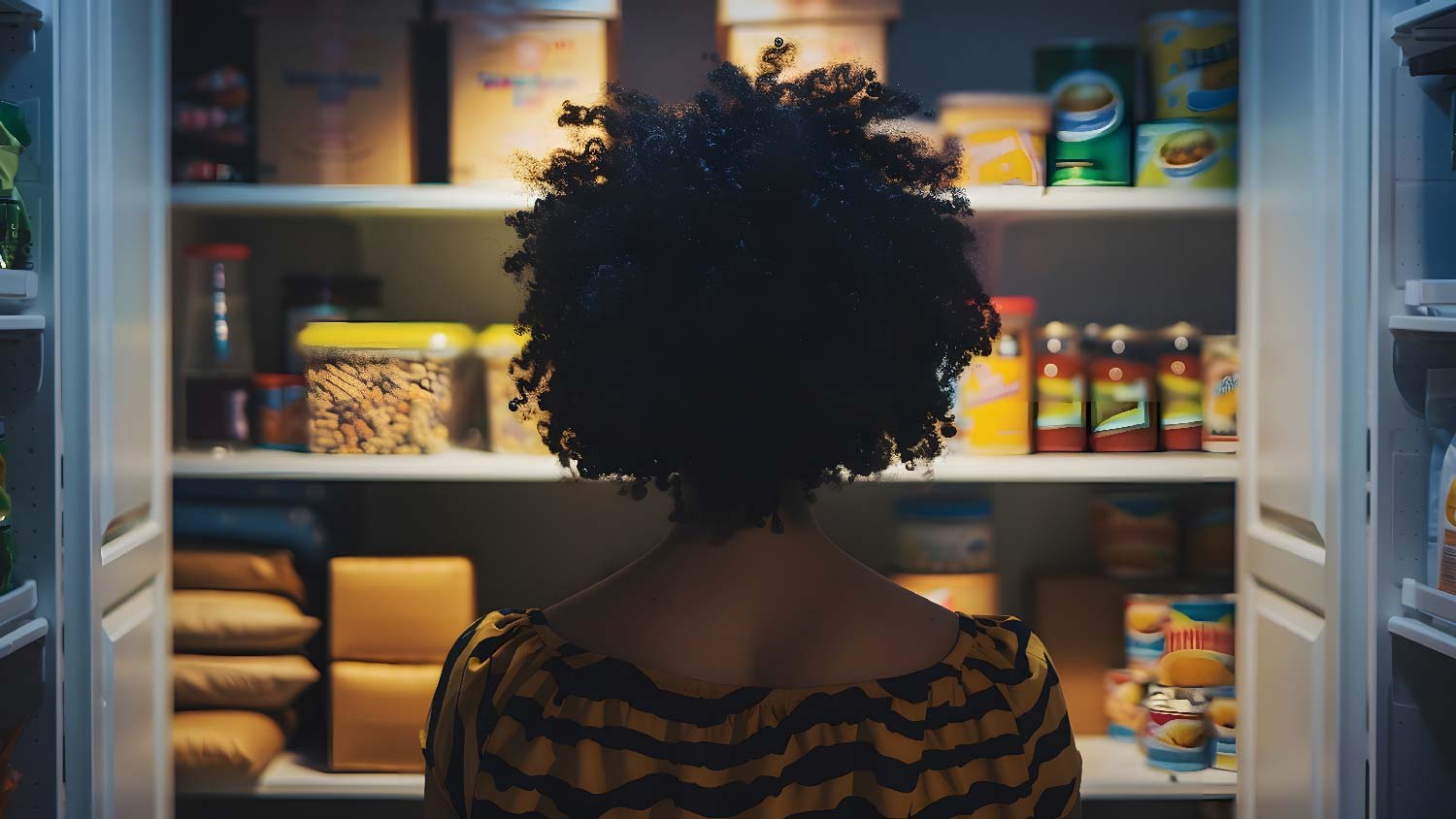 A woman organizing a kitchen pantry