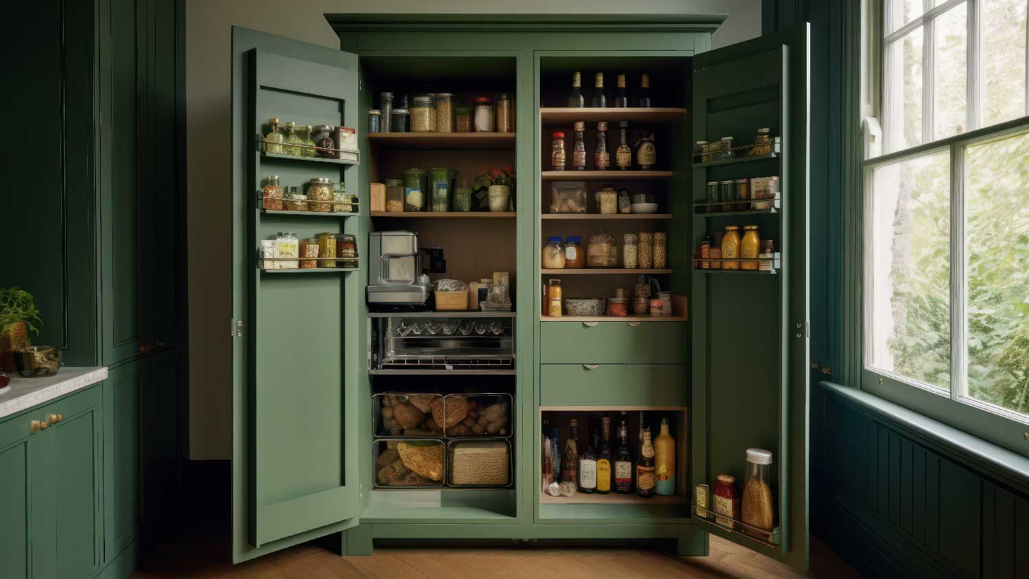 An organized kitchen pantry