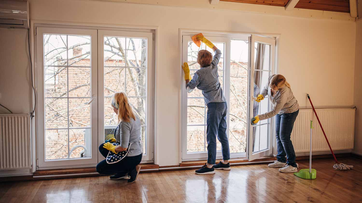 Women cleaning windows