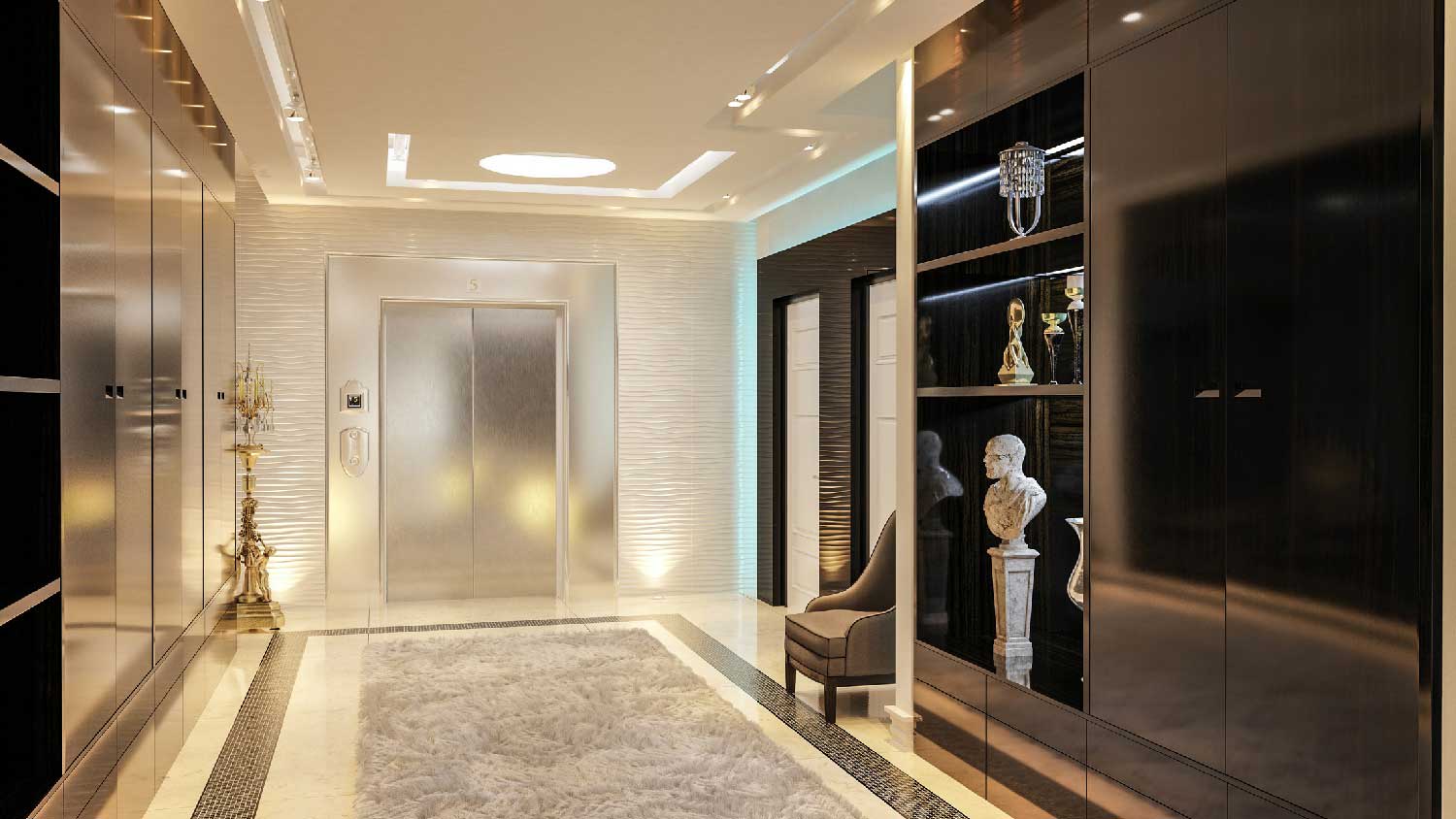 An elevator in a luxurious home