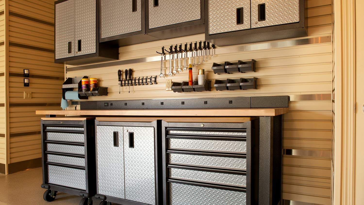 Newly installed cabinets in house’s garage