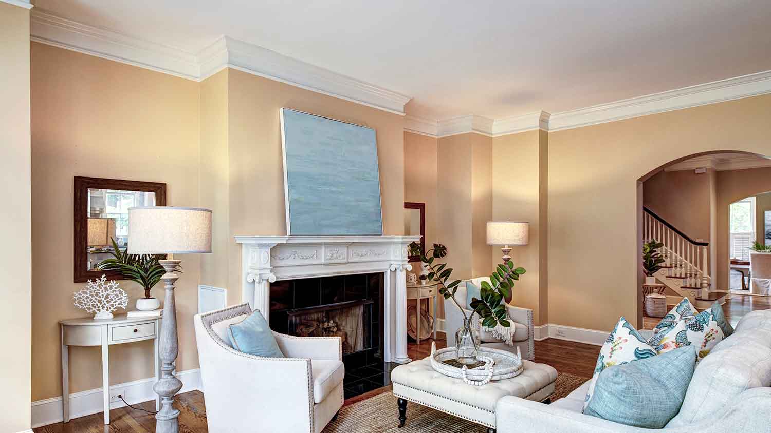 Crown molding installed in a classic style living room