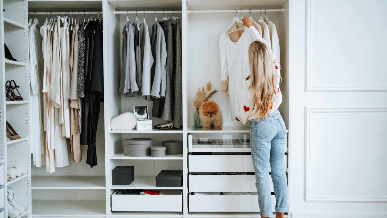 Woman cleaning closet