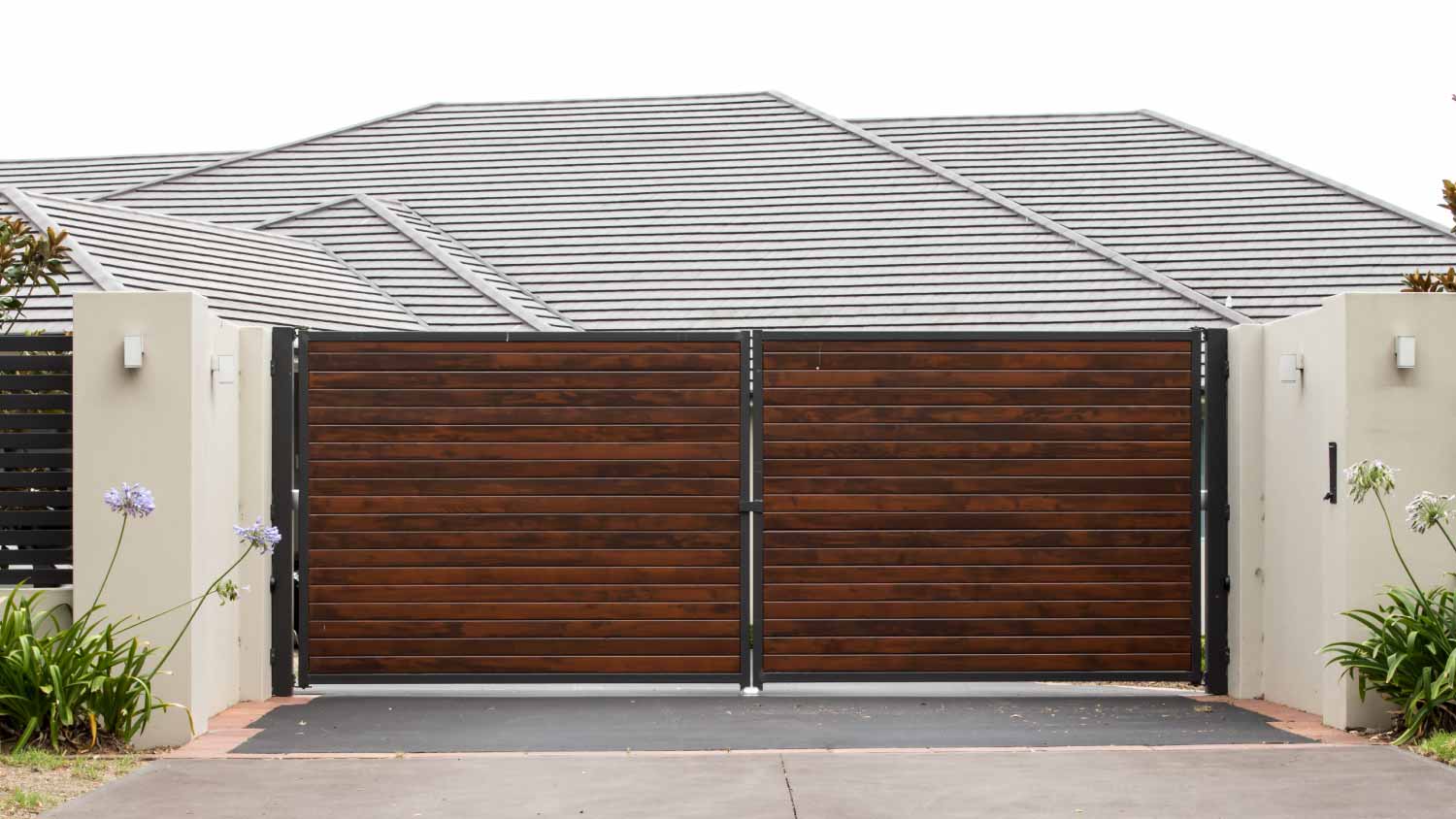 Wooden driveway entrance gates