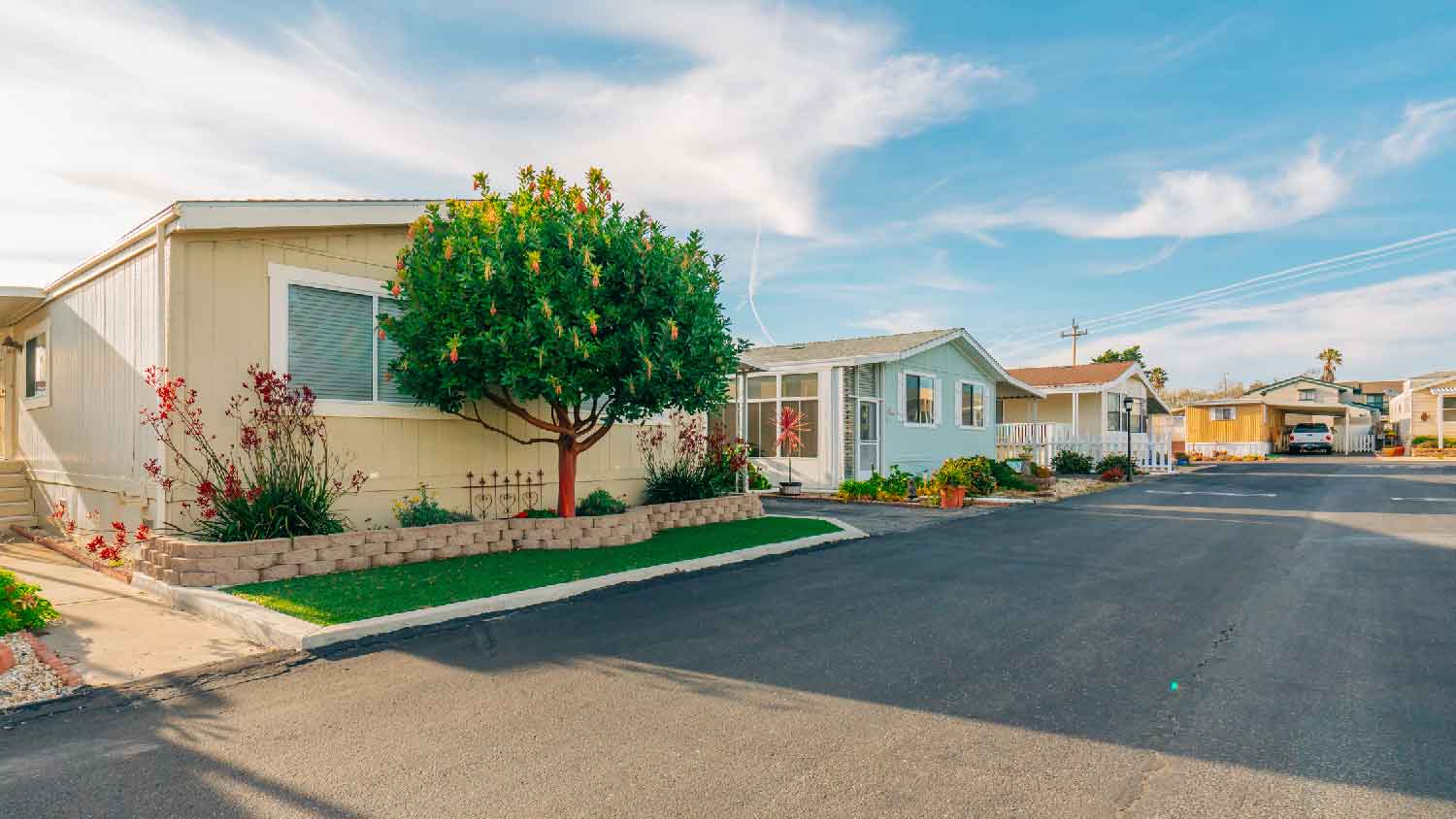 A mobile home on a bright day