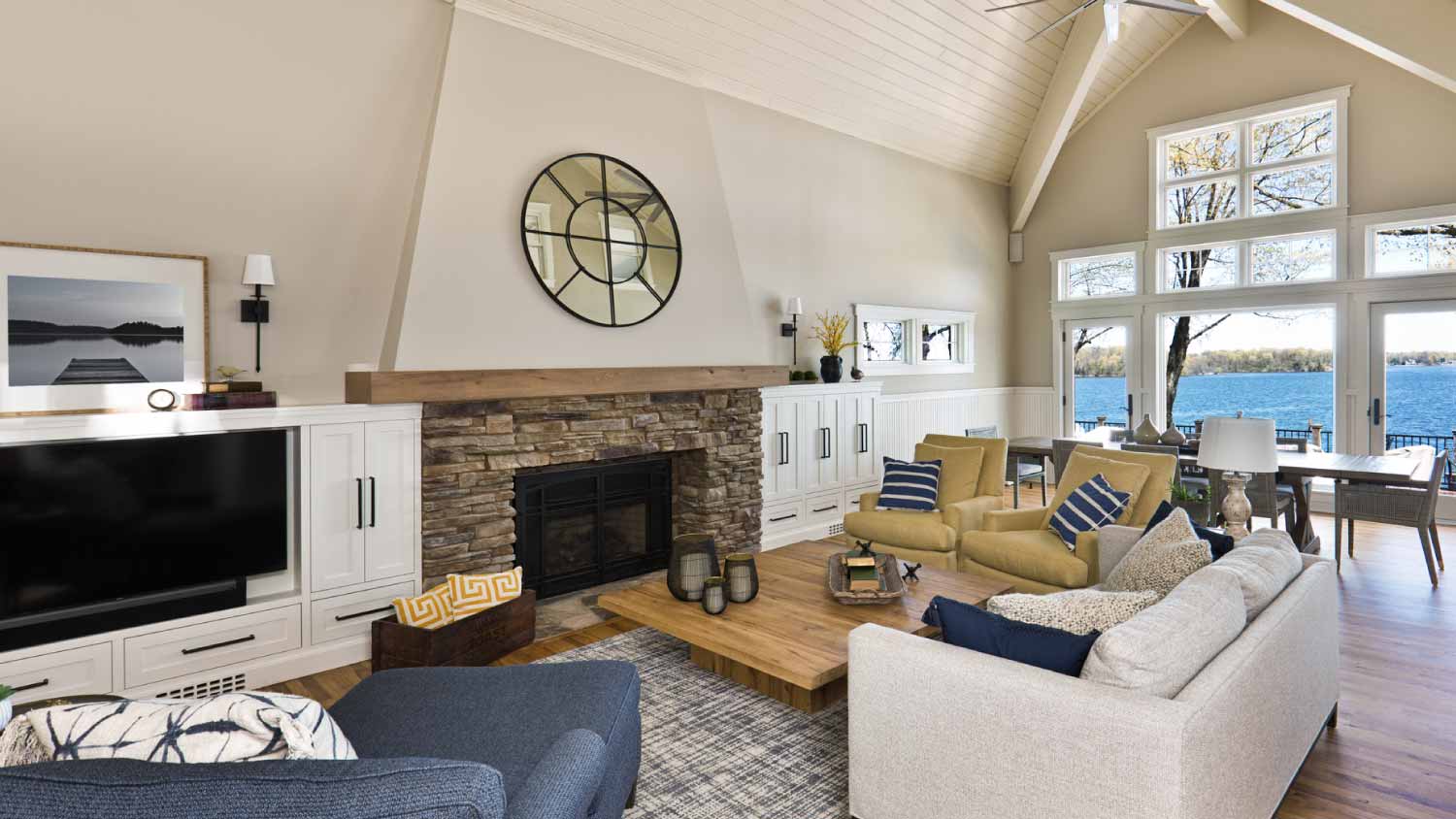 Modern living room with fireplace