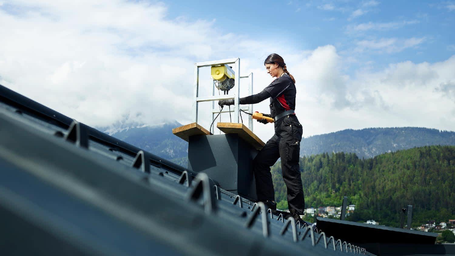 A woman sweeping a chimney