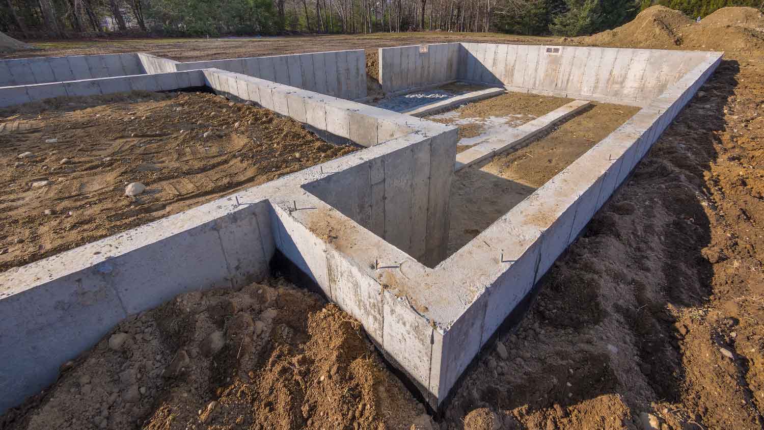 A foundation wall on a construction site