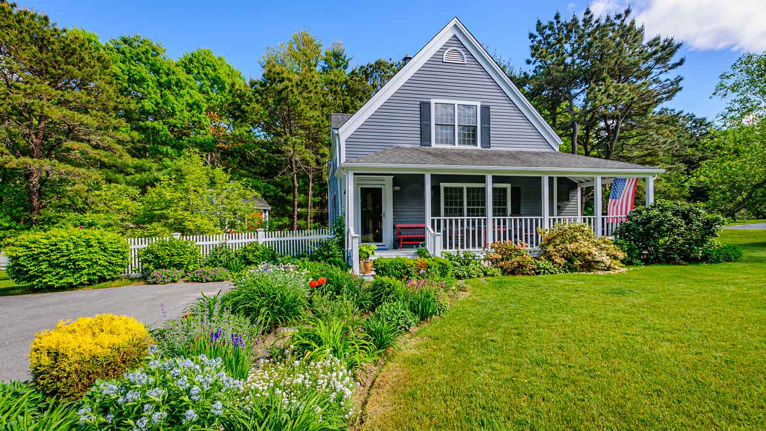 A house with a landscaped front yard