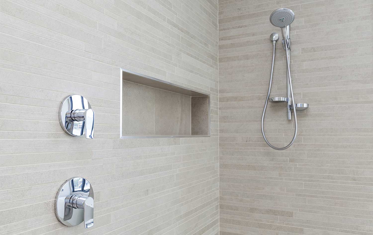 Shower stall interior with tiles