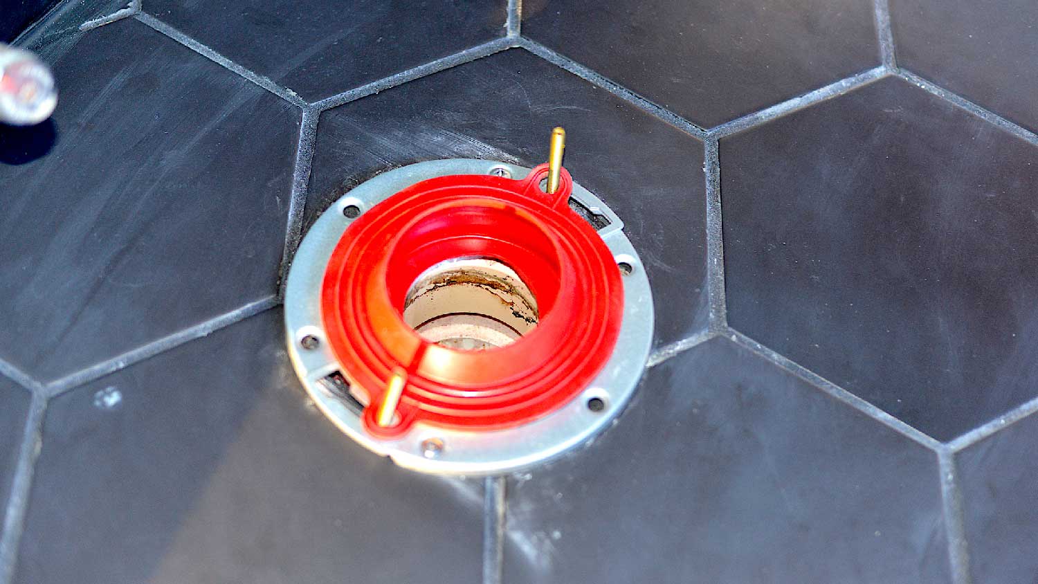 A newly installed toilet flange