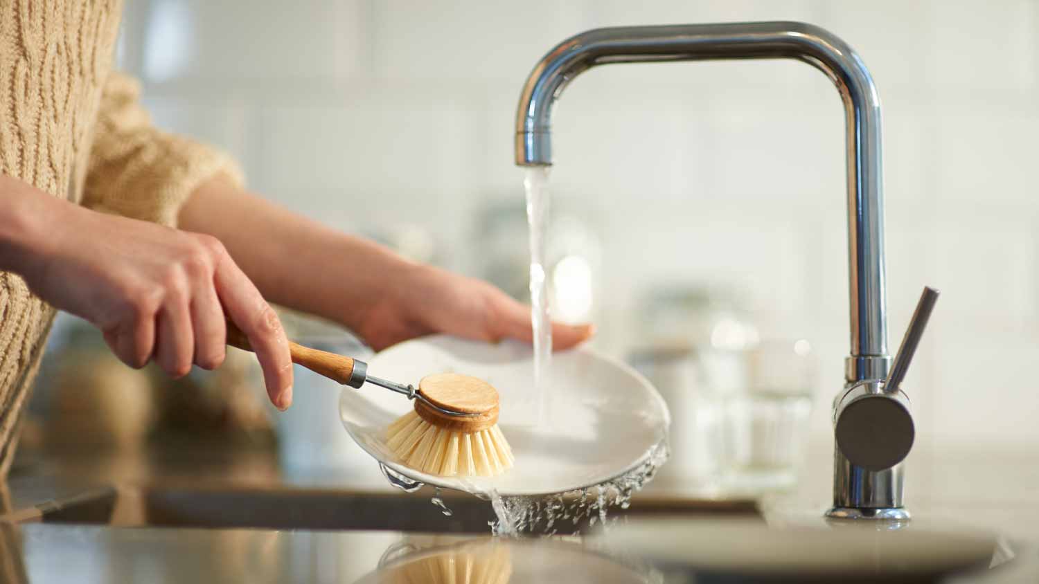 Woman washing dishes