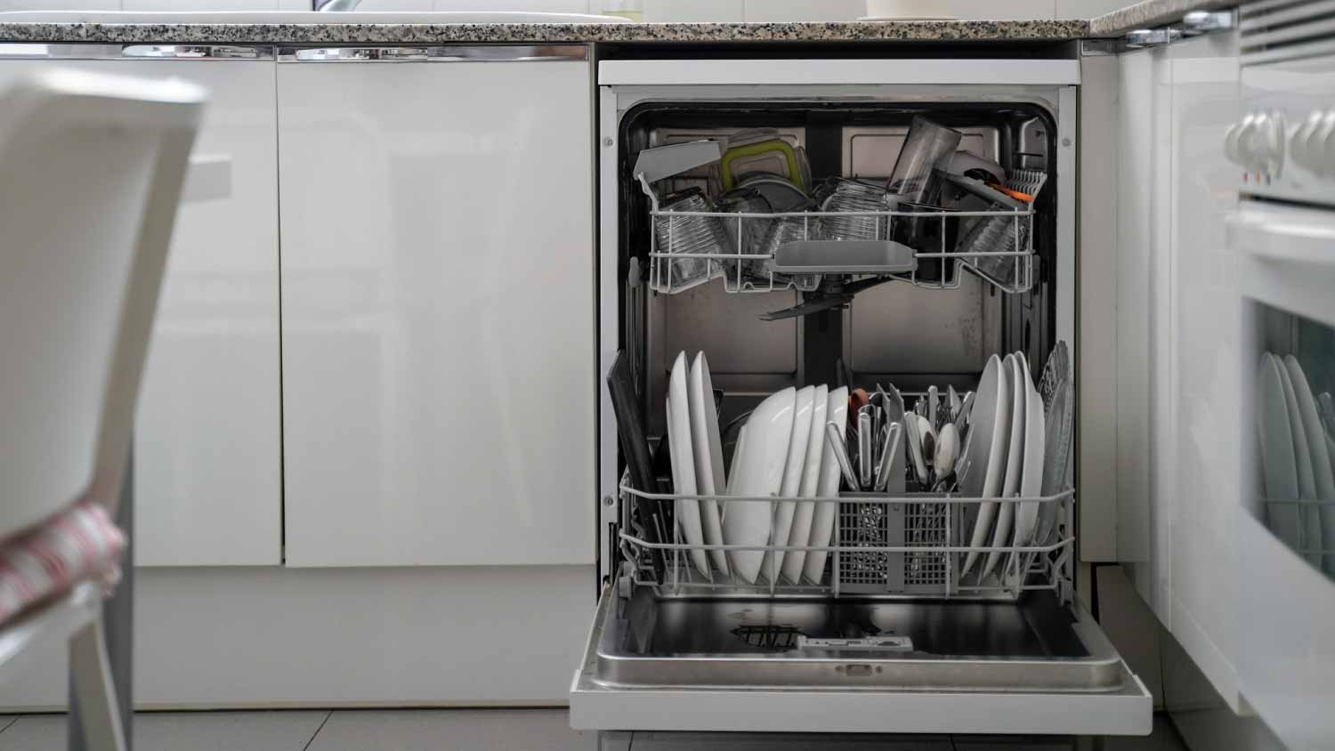 Open dishwasher in kitchen