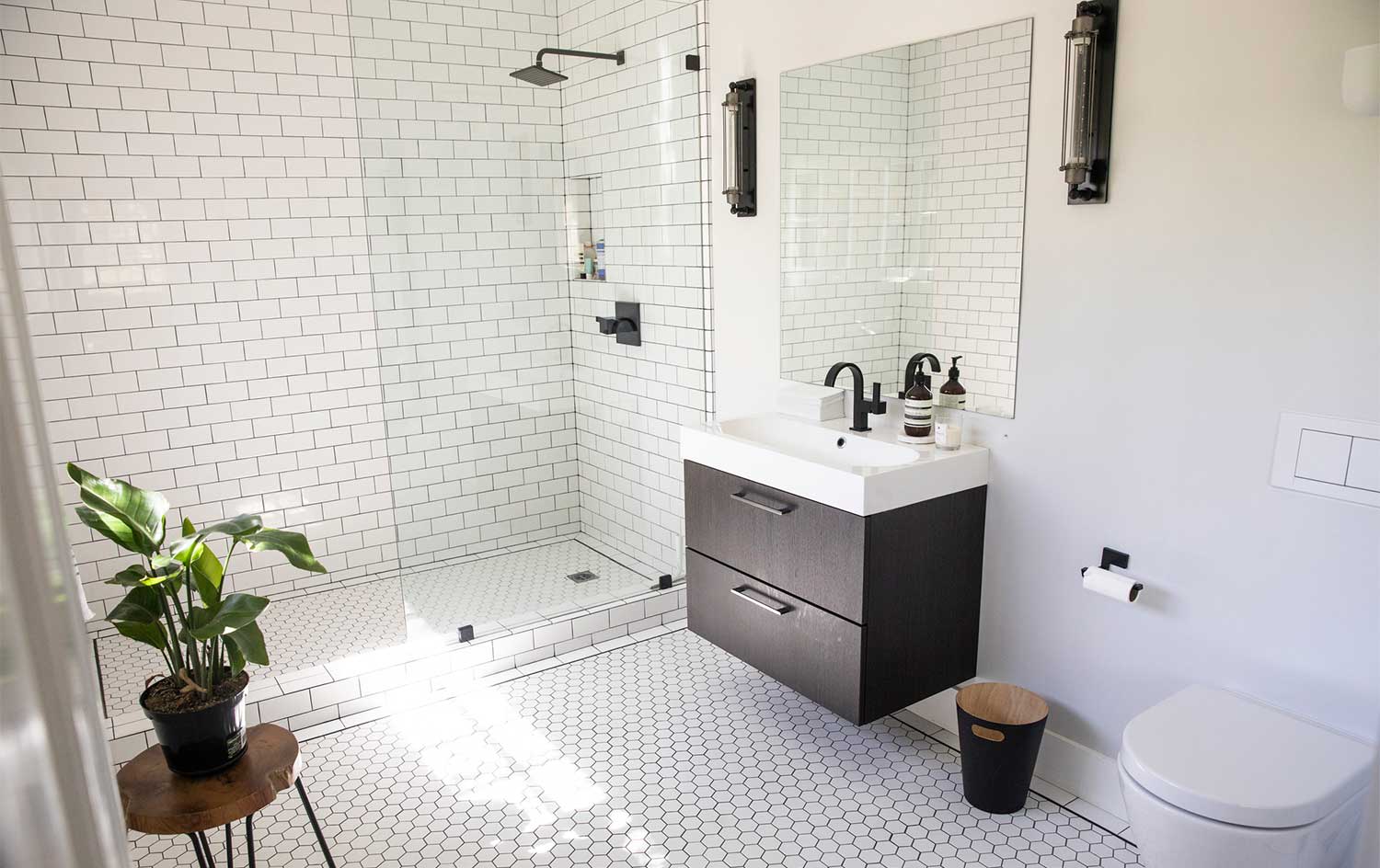 Bright bathroom with white tile
