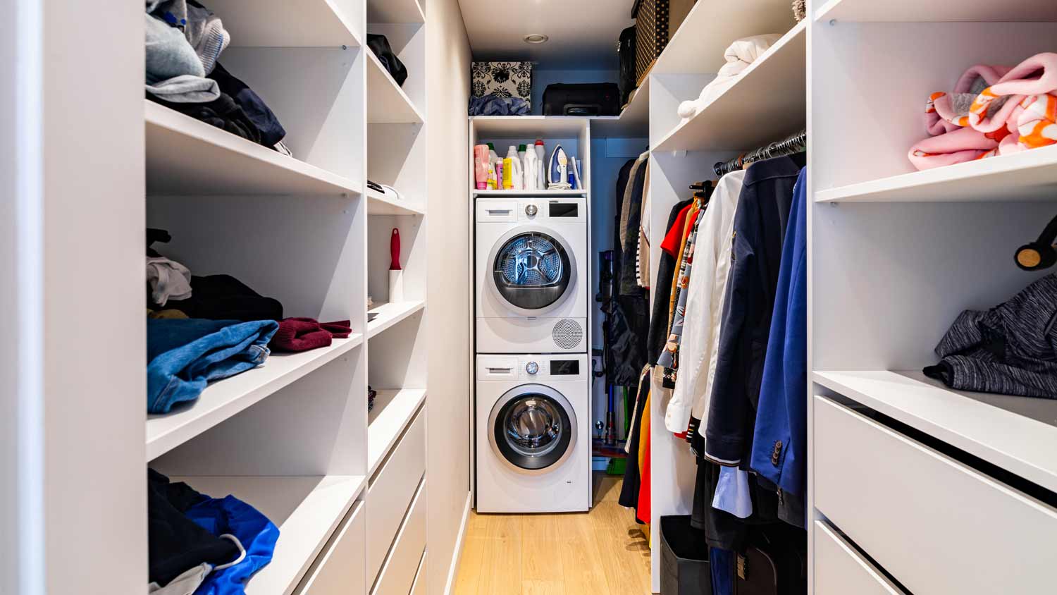 stacked ventless dryer in closet
