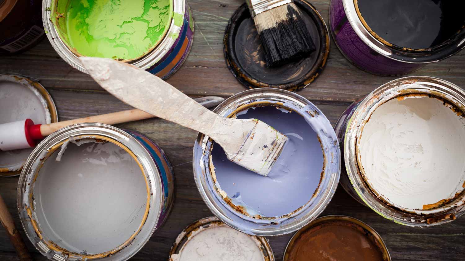 Paint cans with brushes