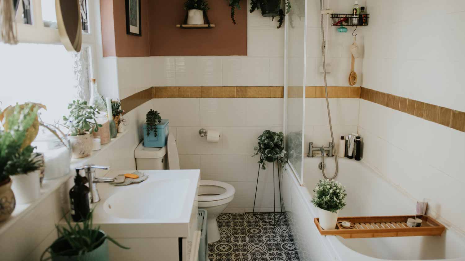 Rustic bathroom with a bathtub