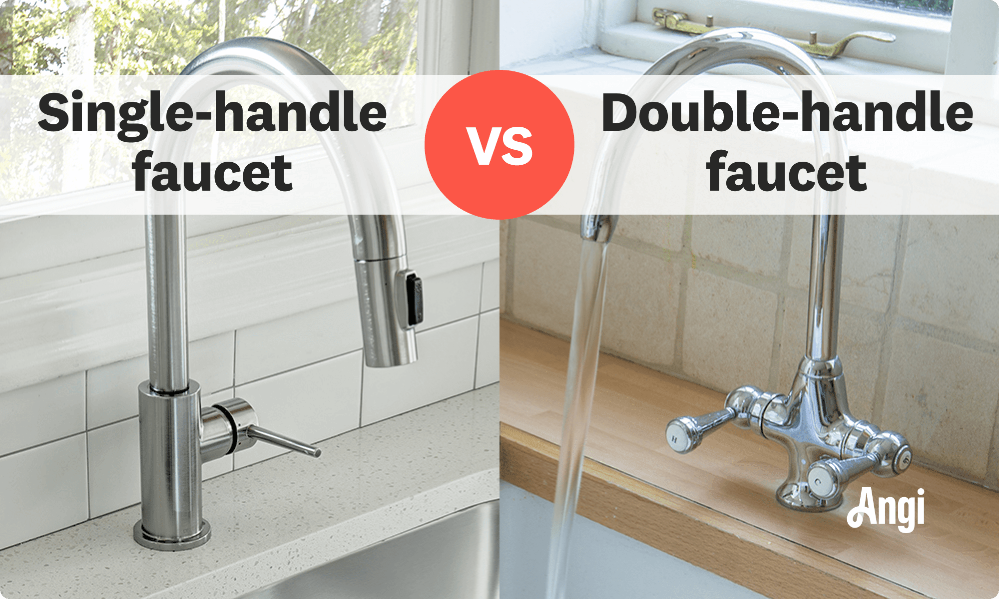 Single-handle faucet versus double-handle faucet visual comparison
