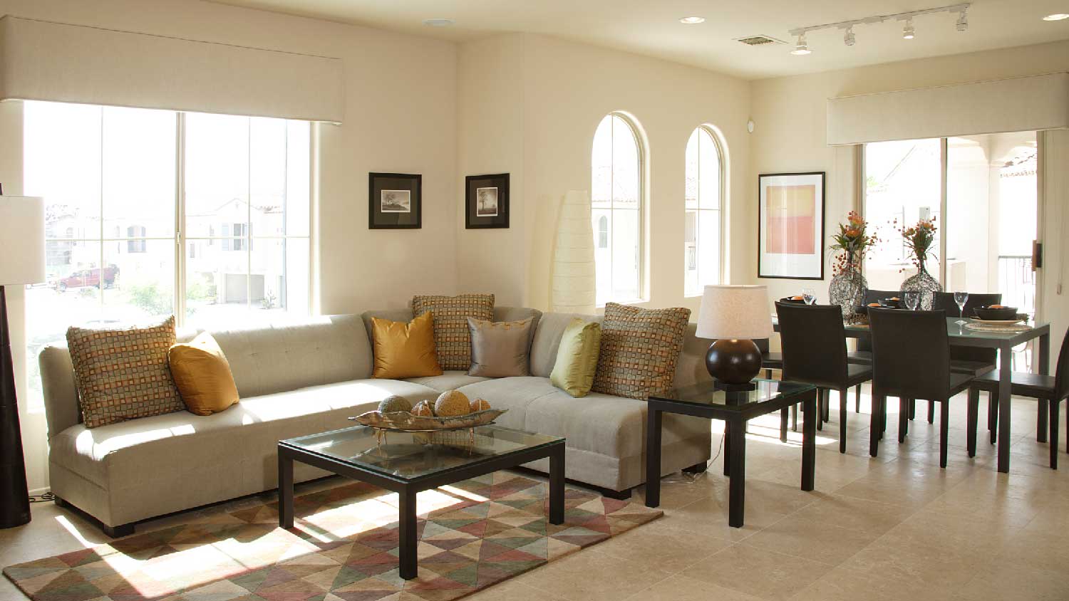 A bright off-white painted living room