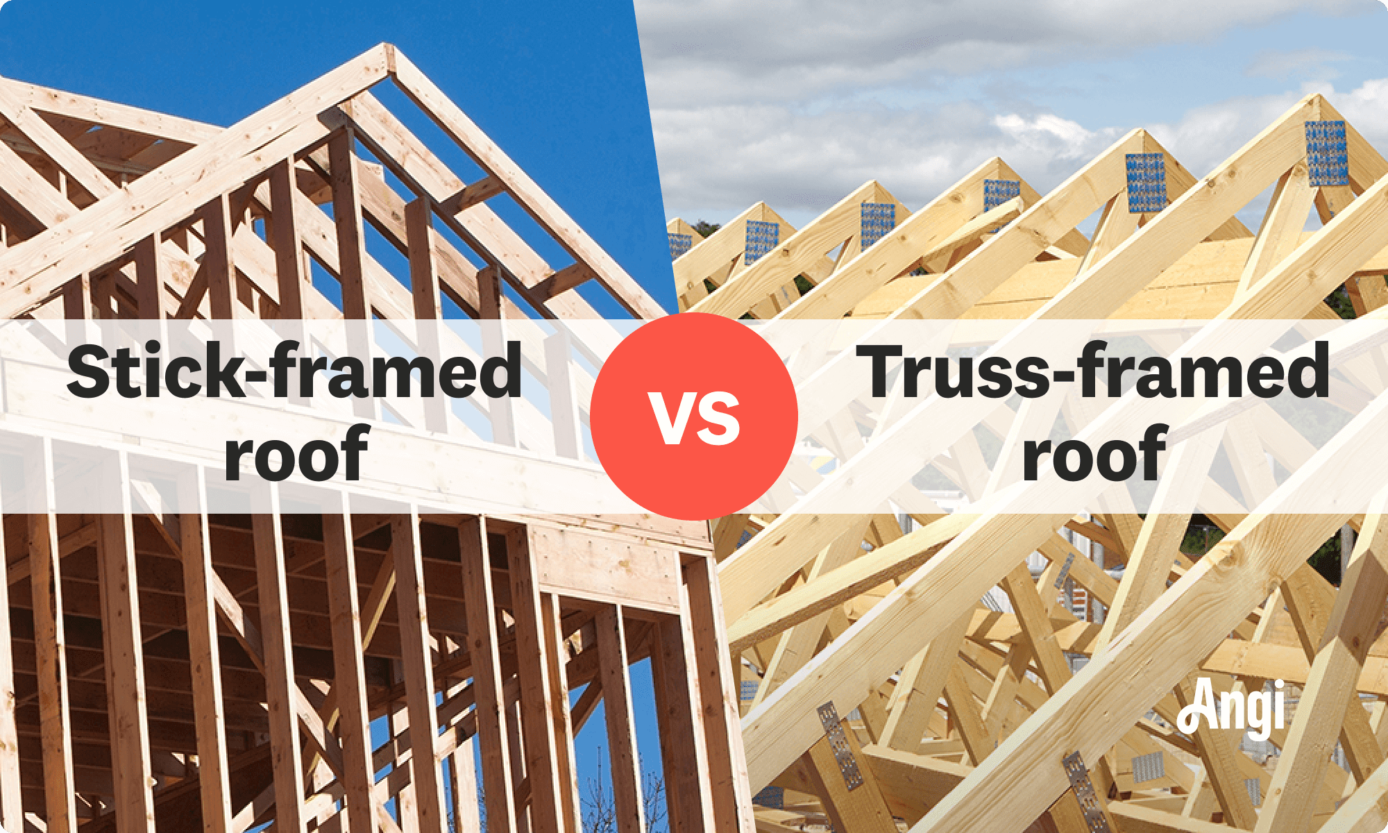 Stick-framed roof versus truss-framed roof visual comparison