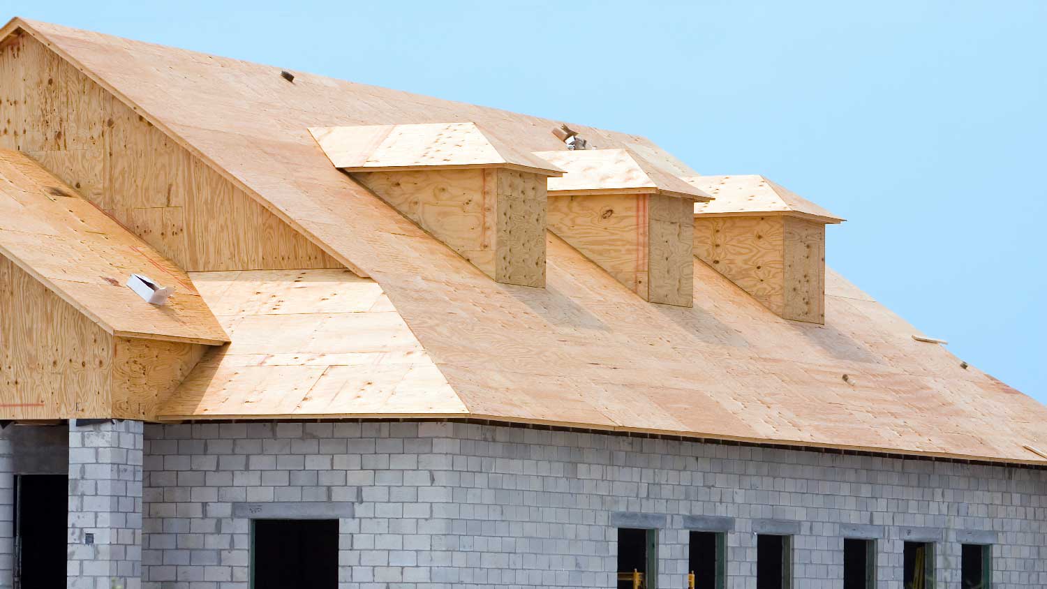 A house with plywood roof sheathing