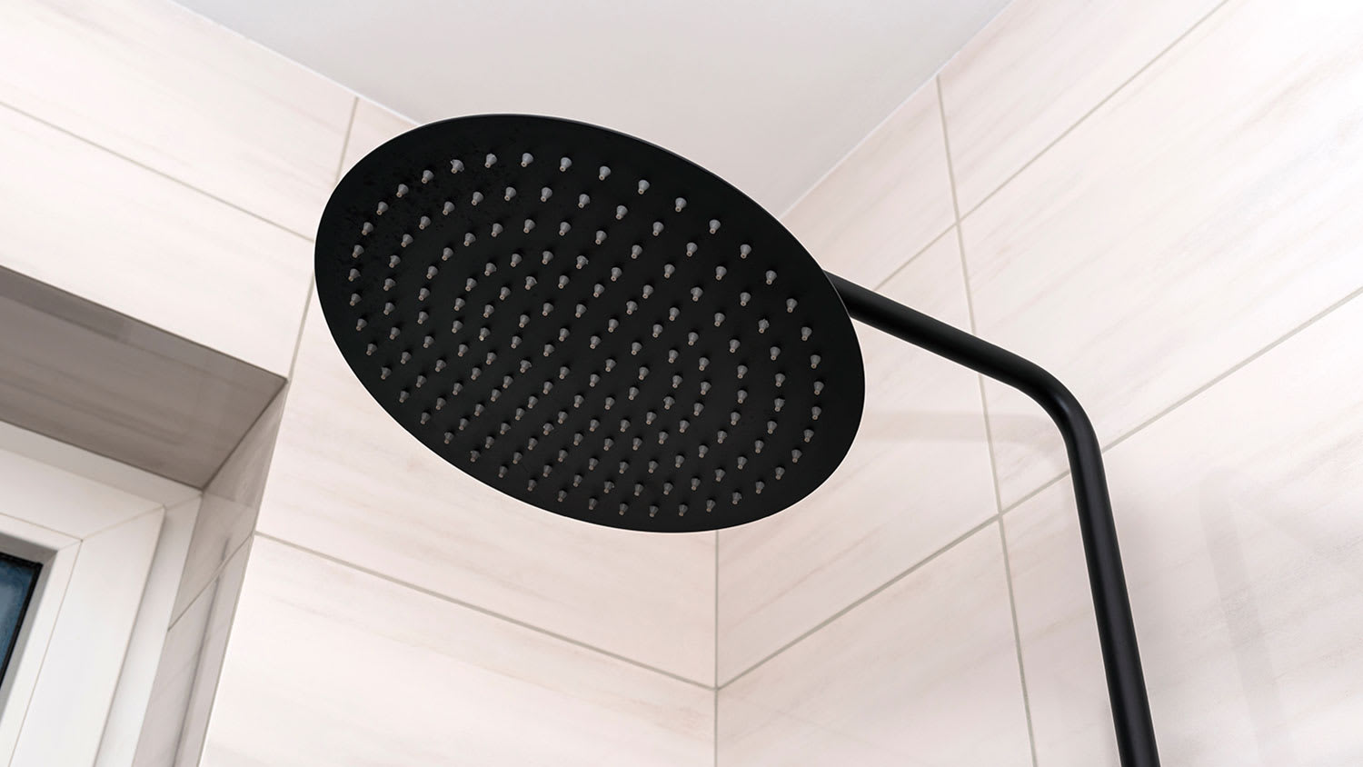 A view of a black showerhead