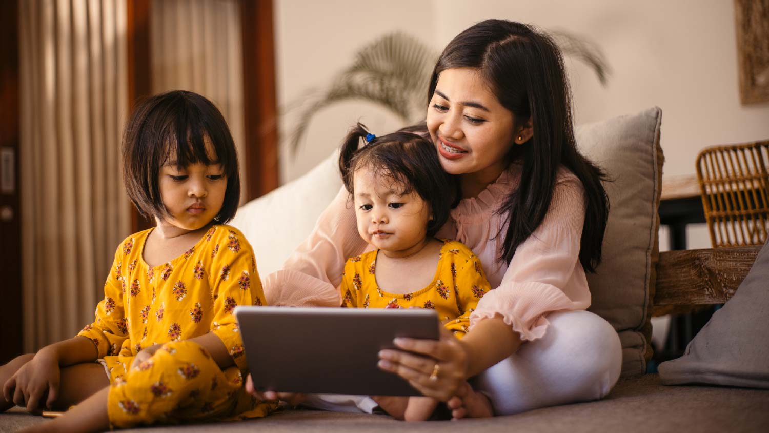 A mother spending time with her children