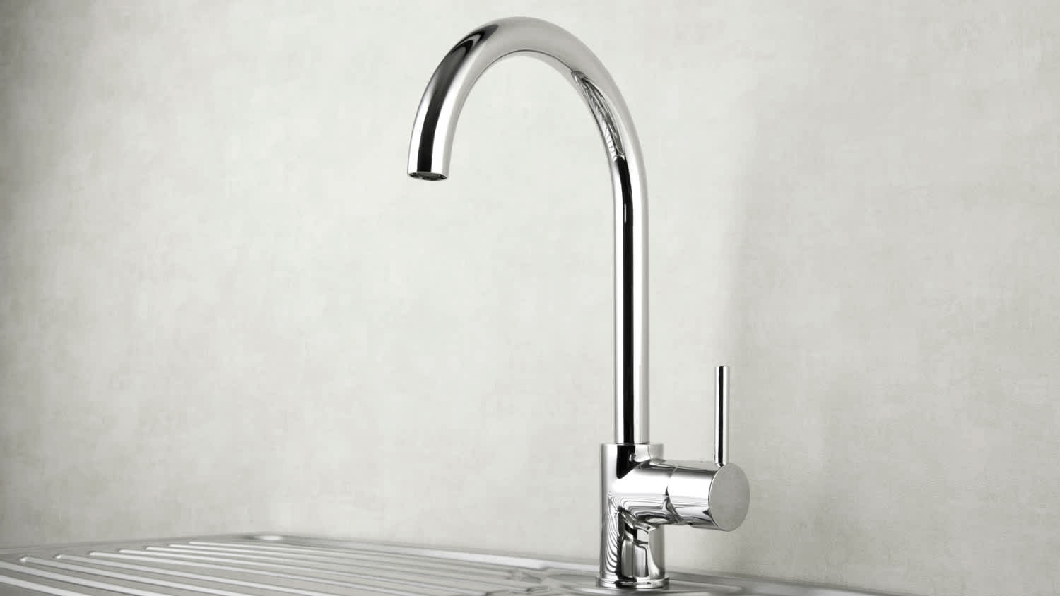 Modern stainless steel kitchen sink and chrome faucet
