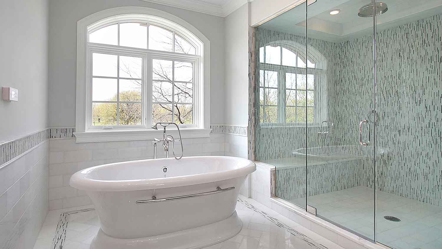 Master bathroom with walk-in shower and a bathtub