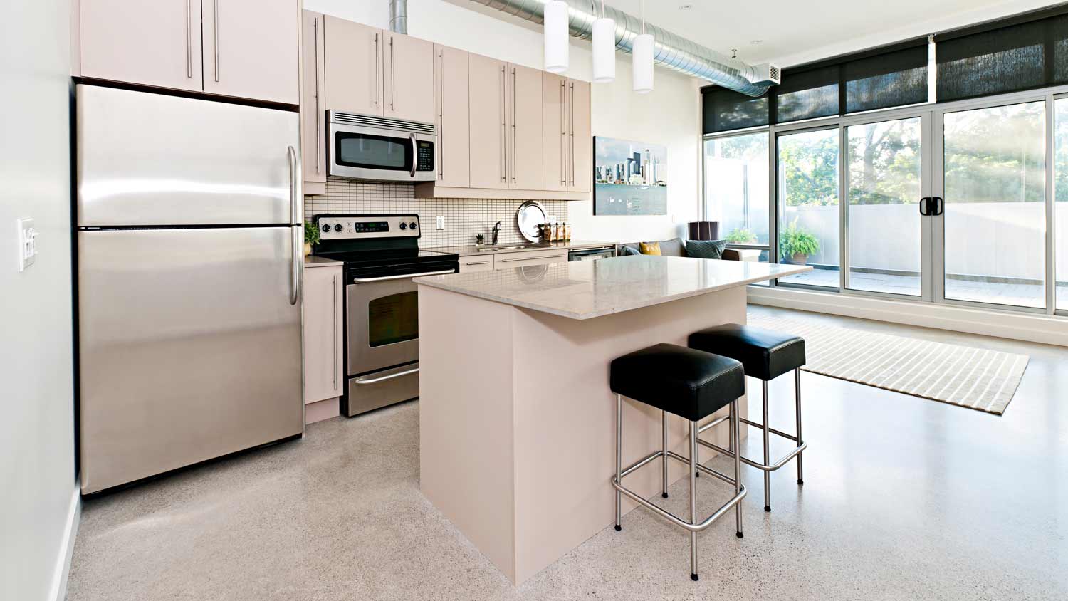 kitchen with polished concrete floor