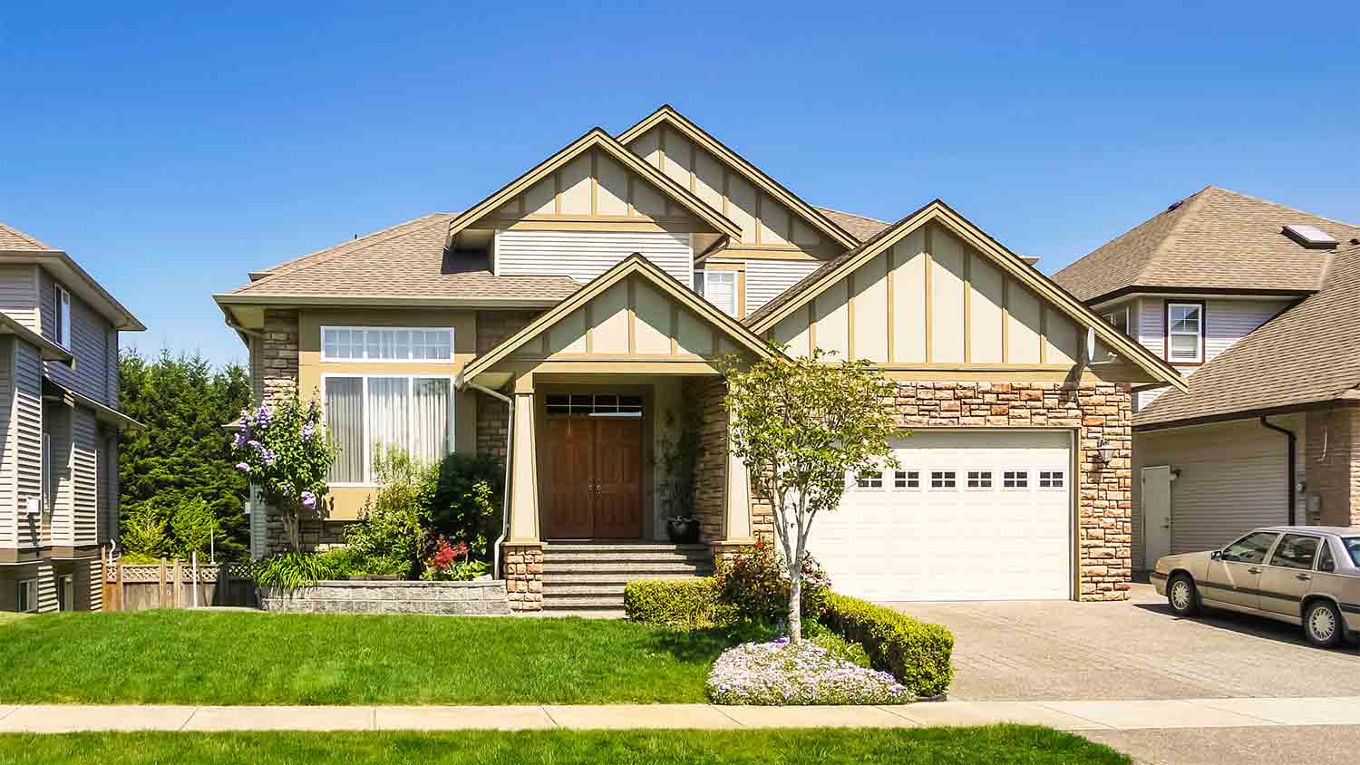luxury family house with concrete driveway
